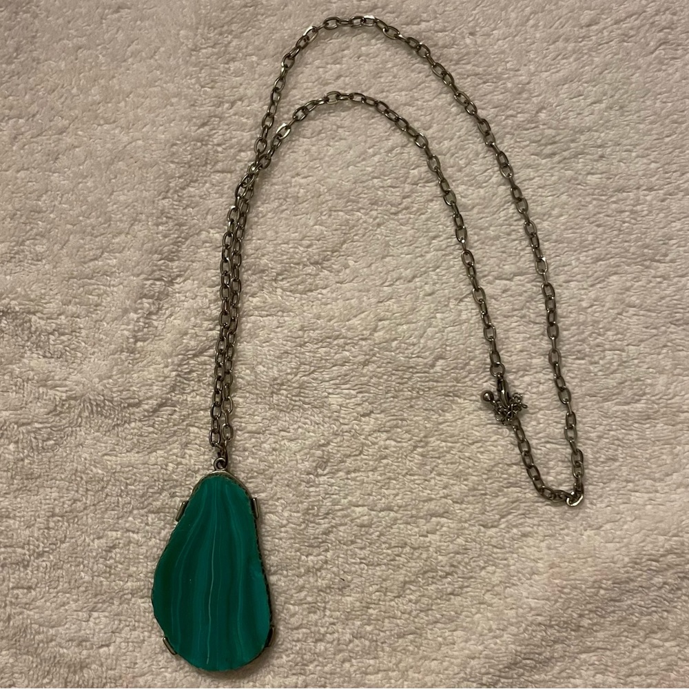 Blue stone long necklace